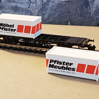 Modellbahn Spur N: SBB Tragwagen mit Container Möbel Pfister Bild 2