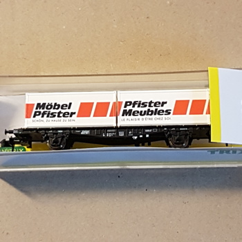 Modellbahn Spur N: SBB Tragwagen mit Container Möbel Pfister Bild 4