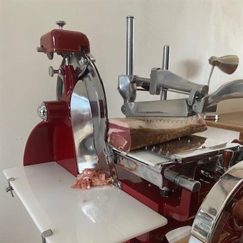 Schwungrad Aufschnittmaschine manuell mit Sockel Bild 3