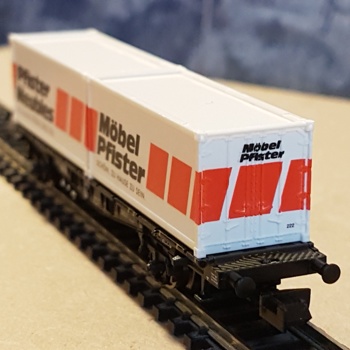 Modellbahn Spur N: SBB Tragwagen mit Container Möbel Pfister Bild 3