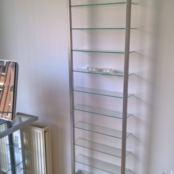Schmales Glas-Wandregal / Vitrine